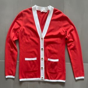 Tory Burch red/orange cardigan with white trim nwot
